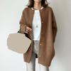 Yousheng Women Coat Round Neck Long Sleeve Solid Color Knitting Outwear Solid Color Loose Fit Mid-length Coat