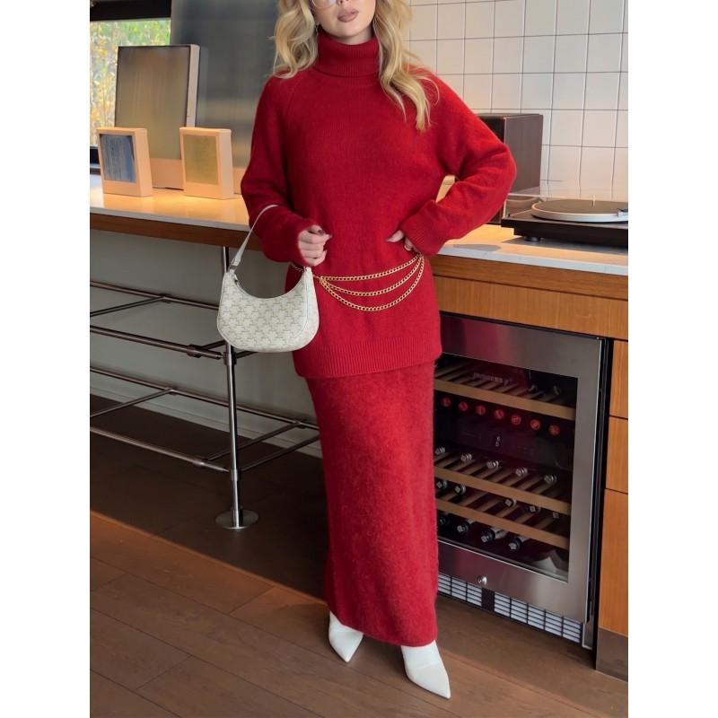 Womens 2026 Winter Loose Knit Two-Piece Set Wool Blend Sweater Wide-Leg Pants Casual Comfort Outfit