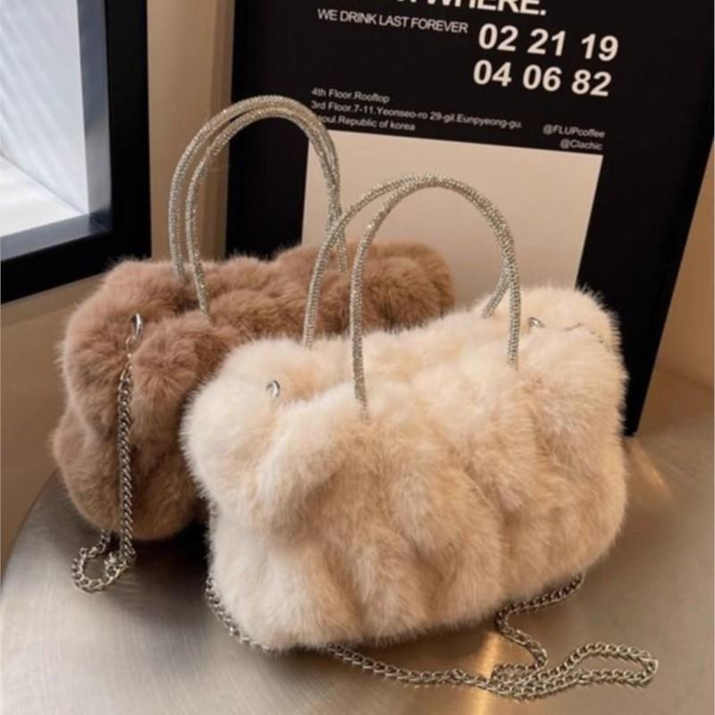 JIAERDI Japanese Plush Chain Handbag Women Soft Comfortable Gentle Shoulder Bag Ladies Sweet Cute Elegant Casual Tote Bag 2025