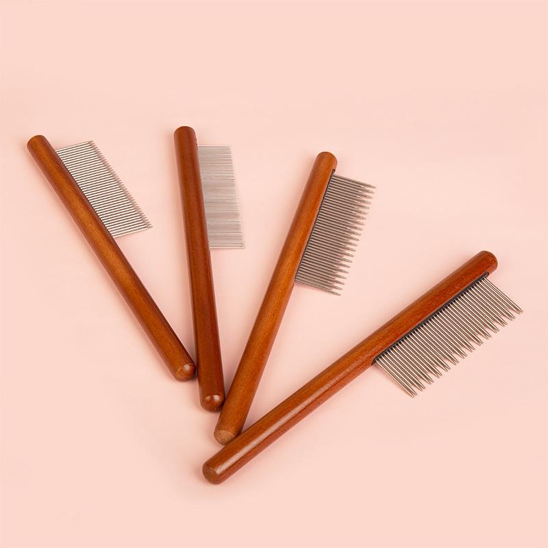Cat Floating Hair Removal Comb, Stainless Steel Pet Comb, Cat and Dog Comb, Solid Wood Row Comb, Floating Hair Removal Open Knot Comb