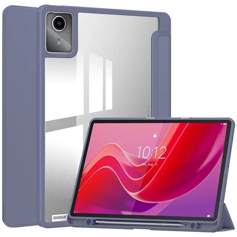 Tablet voor Lenovo Tab M11 Hoesje met Penhouder Klapstandaard Acryl TPU Achterkant Funda voor Xiaoxin Pad Hoesje 11 inch For Xiaoxin Pad 2024 lavendel grijze kleur