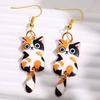 Enamel Zinc Zinc Alloy Cat Dangle Earrings Animal Theme Cartoon Animal Earrings 3D Cat Earrings  Jewelry Set