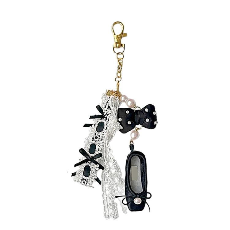 Fashionable Slipper Bag Charm with Lace Embellishment Beaded Bag Pendant Keyring чёрный