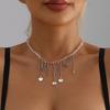 Versatile Rhinestones Heart Pendant Necklace With Swing Fringe Design Lightweight Chain For Casual Or Evening Wear