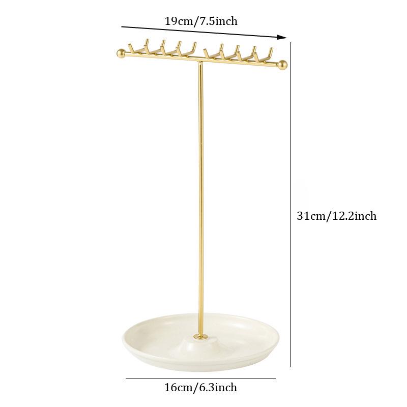 Iron Art Rotating Jewelry Stand - Metal Necklace Holder with Detachable Ornament Rack and Round Base.