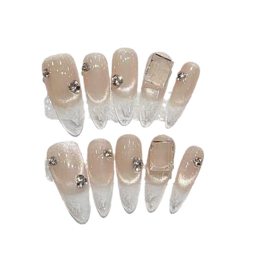 Fingertip Butterfly Wear Nail Handmade Fake Nail Patch French Nude Cat Eye Butterfly Manicure Finished Product