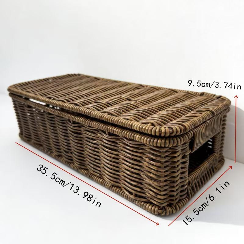 Handwoven Imitation Rattan Wine Basket with Lid Rustic Farmhouse Storage Box for Home Hotel Kitchen Bar Decor Wine Gift Basket