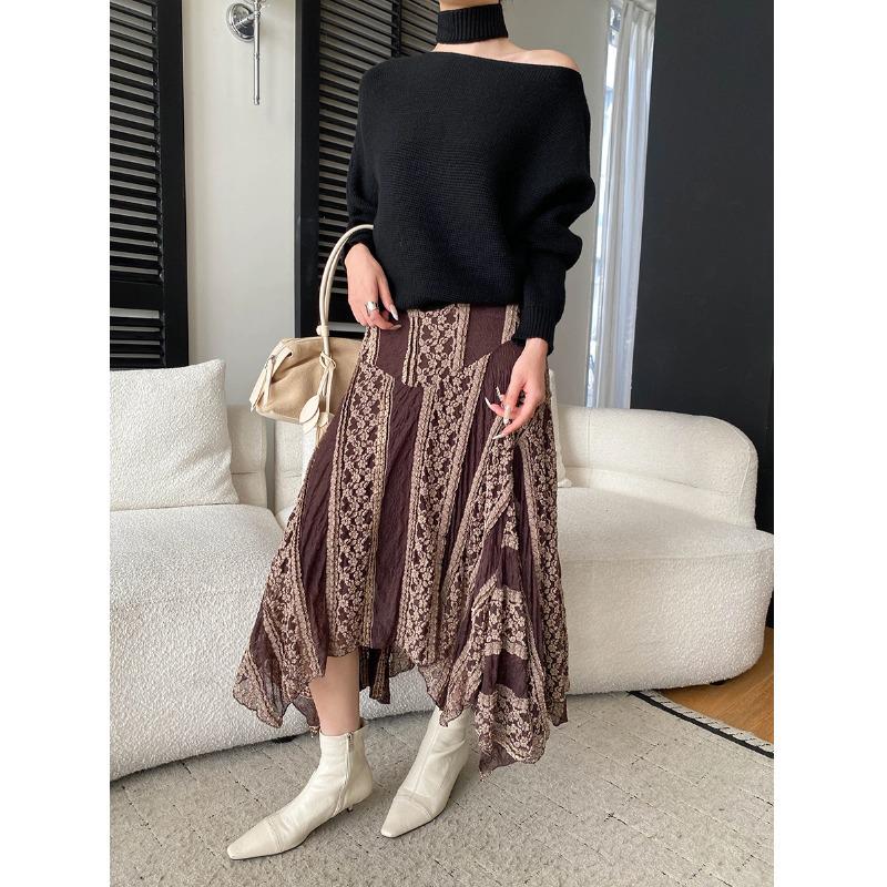 Асимметричная кружевная пэчворк юбка Sinan с высокой талией А-силуэта, ранневесенняя, SN8589 Large