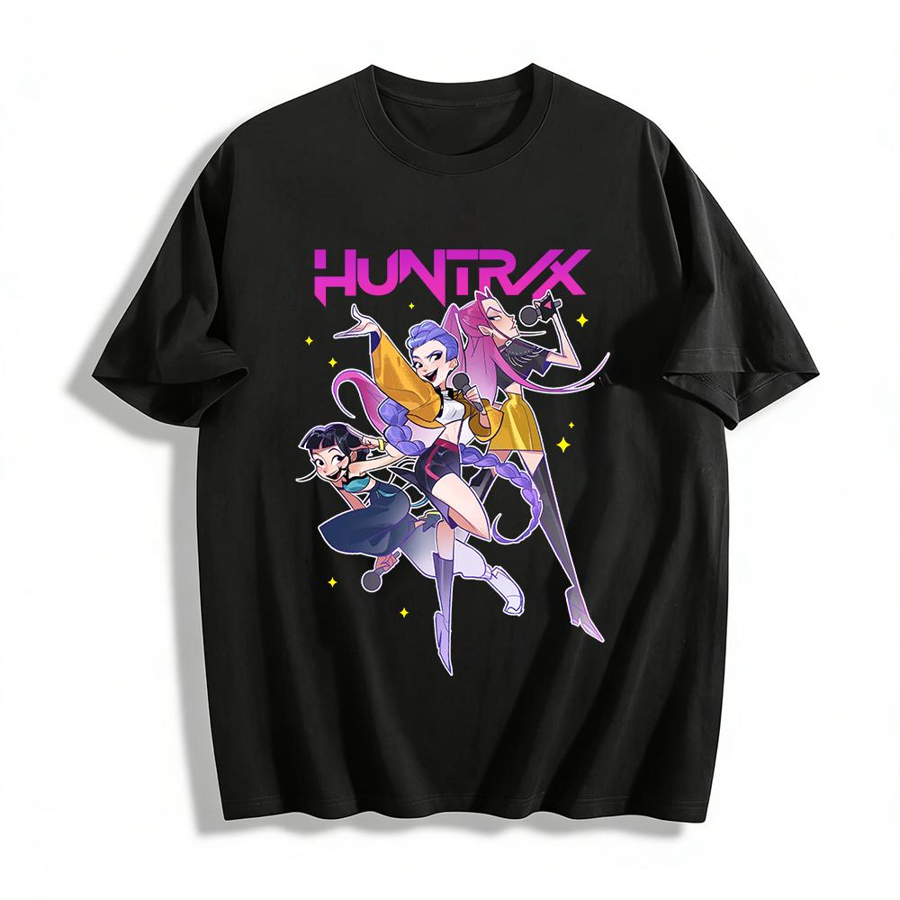 

HUNTRIX Cool Girl Group Graphic T-shirt Street Style Loose Casual Unisex Top For Teens Adults Pure cotton T-shirt XXS