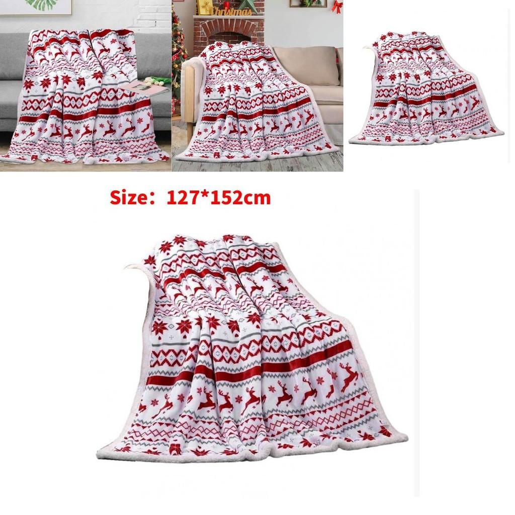 Festive Plush Blanket With Reindeer Cartoon Design For Couch And Bed