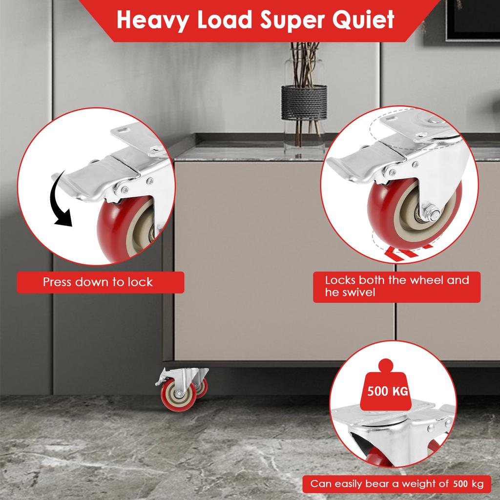 4Pcs 4 Inch Caster Wheel Heavy Universal 360° Swivel Silent Brake Wheels Caster Furniture Wear Platform Trolley Household