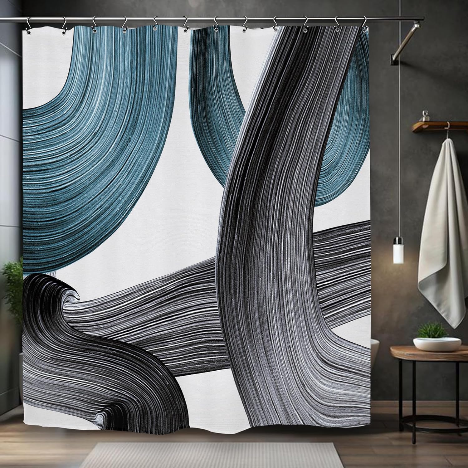 

Abstract Turquoise Blue Printed Shower Curtain Modern Minimalist Contemporary For Bathroom Decor W60H190(CM)-1 Pcs
