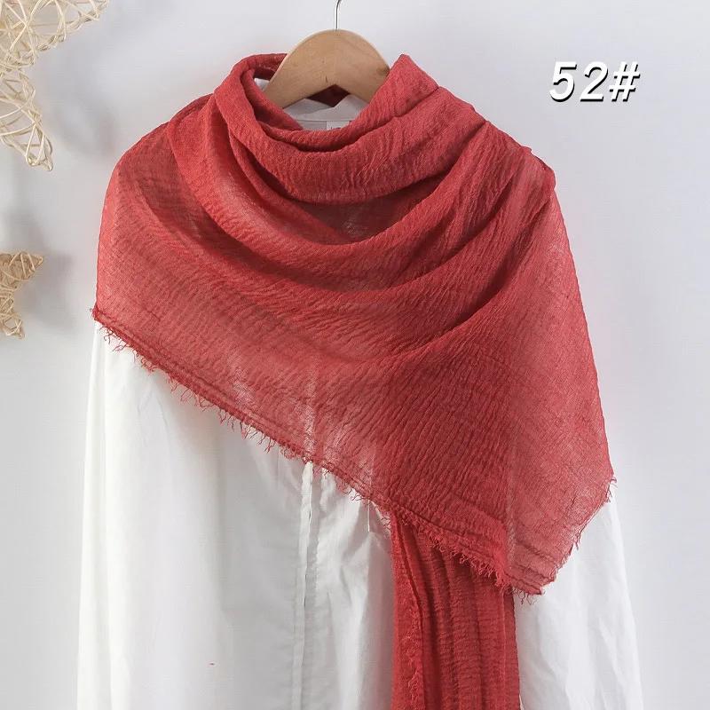 Eșarfă Moale din Bumbac și In 90x180cm Femei Musulmane Eșarfă Hijab Șifonată Culoare Solidă Șaluri Islamice de Cap Înfășurări Eșarfă de Cap Femei