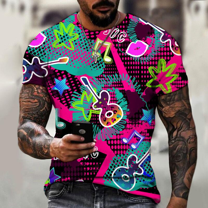 3D digital printed short sleeved T-shirt casual slim fit men's round neck top comfortable streetwear