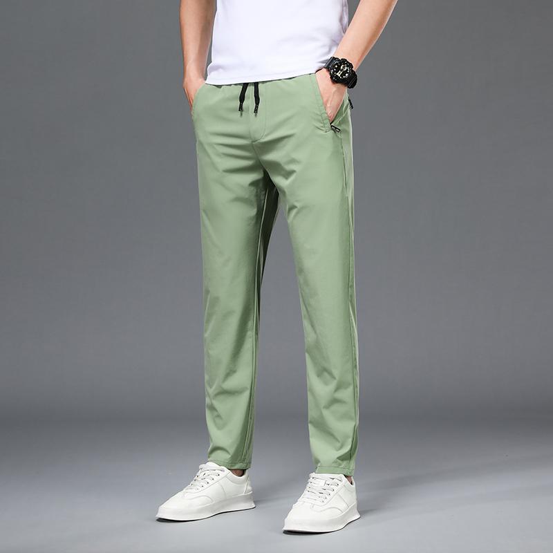 

Летние ультратонкие брюки из ледяного шелка, мужские повседневные брюки, свободные прямые, быстросохнущие, эластичные, корейская версия, модные спортивные брюки 38