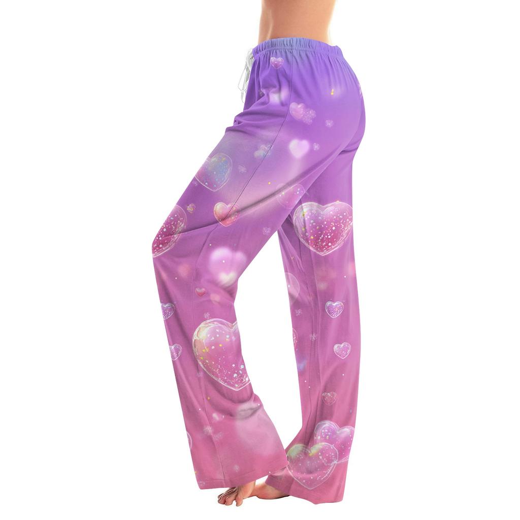 Women's Valentine's Day Heart,themed Casual Milk Silk Fleece Pants, Sleep Pants, Home Pants