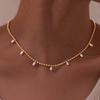 Stainless Steel 7 White Square Zircon Necklace Pendant Wave Bead Chain Gold Color Choker Necklaces Fashion Jewelry Gifts