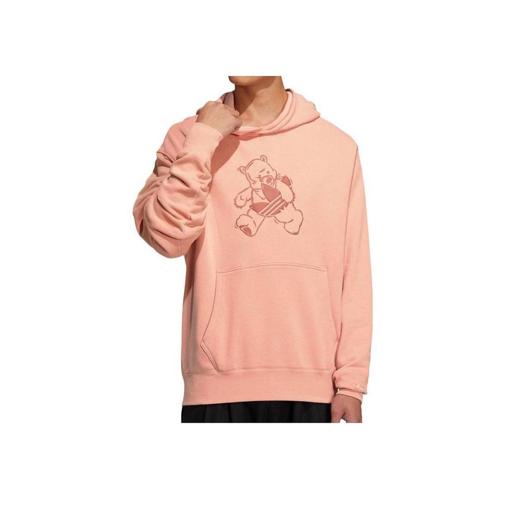 adidas Originals Solid Color Bear Logo Patch Hoodie Casual Loose Long Sleeve Pullover Streetwear Unisex Pink HJ7820