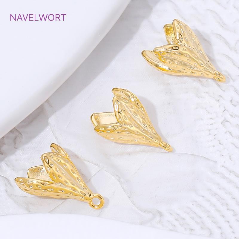 18K Gold Plated Brass Flower Bud Beads Caps with Pearl Mounting Connectors,Bail For Jewelry,DIY Necklace Making Accessories