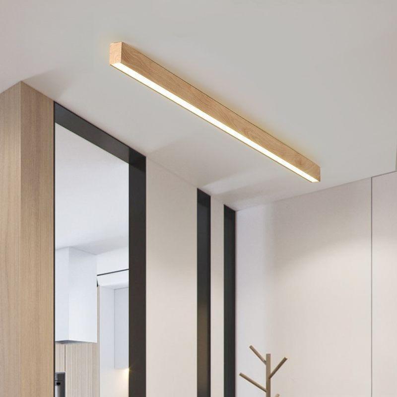 Nordic Style Living Room LED Linear Ceiling Light Hallway Long Ceiling Lamp Liner Lamp Natural Wood Finish Balcony Light