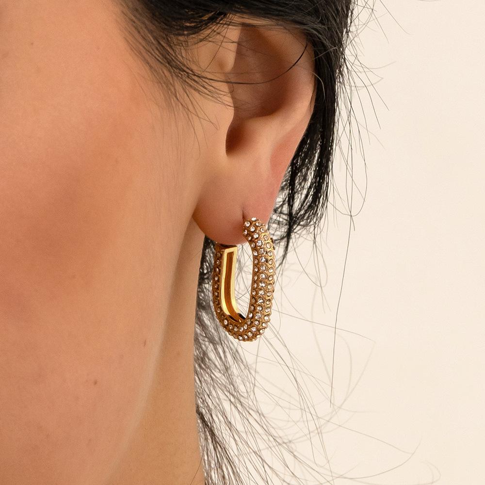 Stainless Steel Plated 18K Gold Kink Earrings Diamond Twist Pearl Exaggerated Full Diamond Earrings
