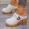 Damskor Chunky Högklackade Mules Tofflor Enfärgade Baotou Romerska Tofflor Plattform Slip-on Skor