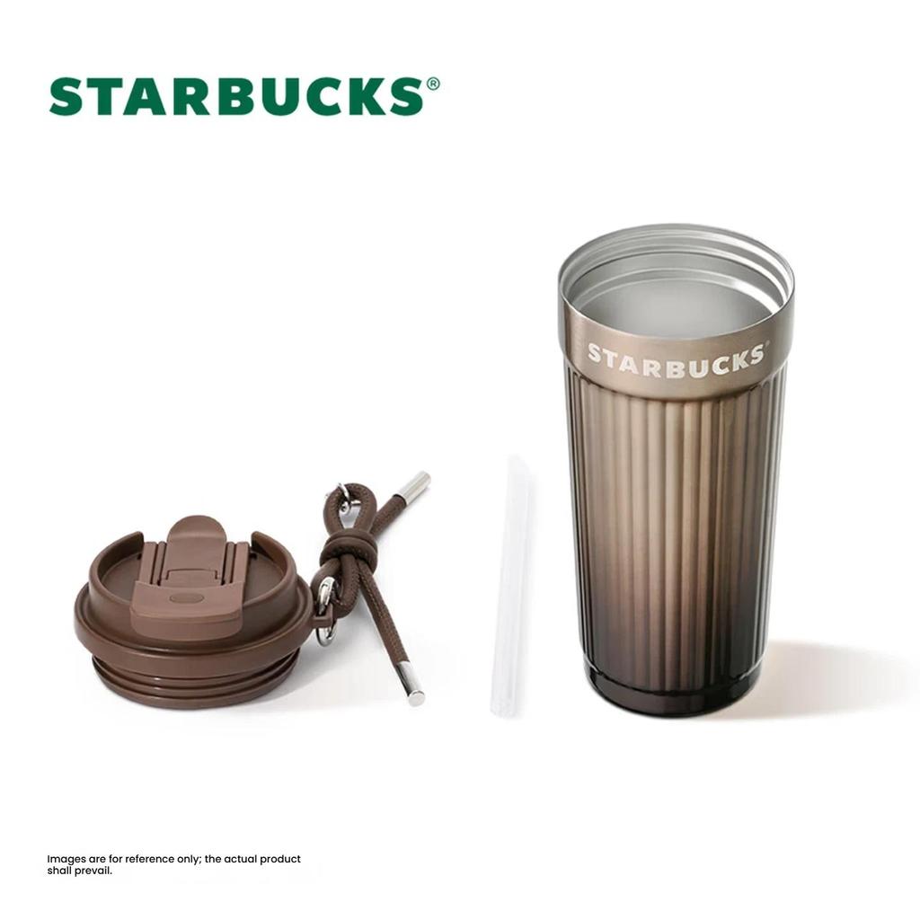 Starbucks Brown Gold Luster Series Double-Drinking Stainless Steel Desktop Cup, 470ml Coffee Mug Water Cup, Gift for Women's Day