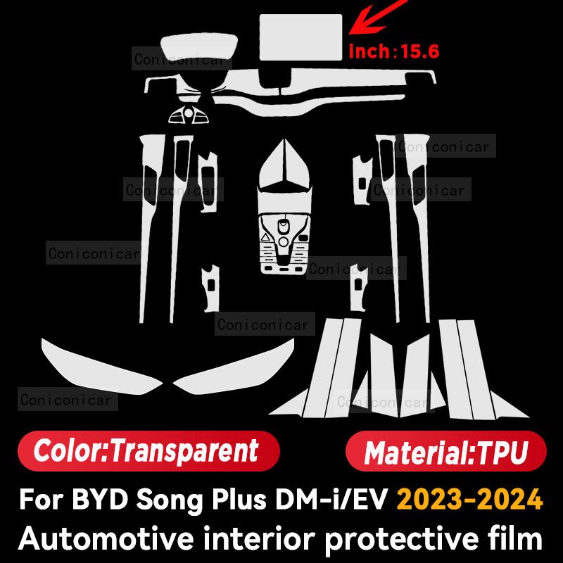 For BYD Song Plus DM-i EV 2023 2024 Car Interior Center Console Screen Protective Film Anti-scratch Repair Sticker Accessories