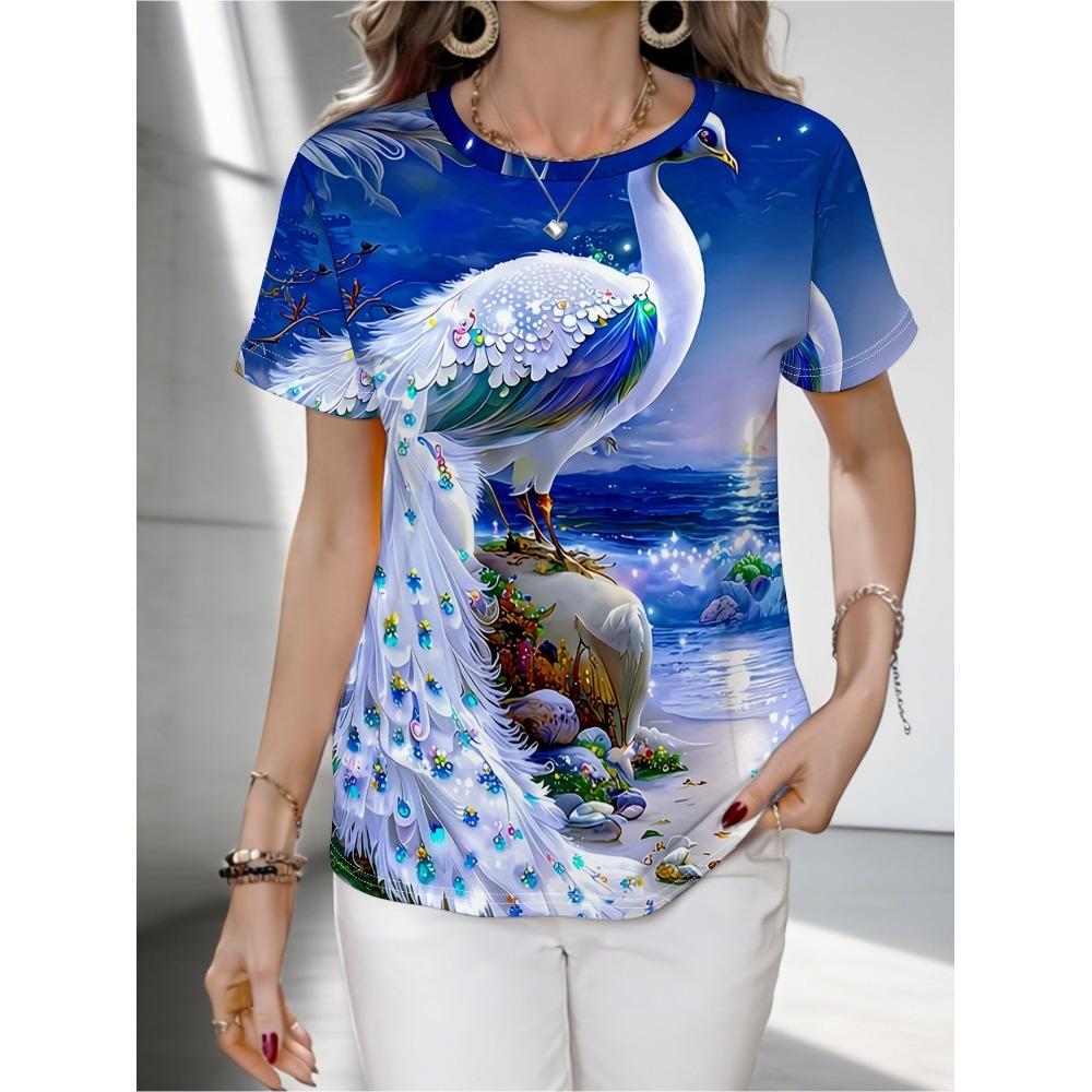 Summer Colorful Creative 3D Pattern T-shirt Fashionable Comfortable Oversized Breathable Leisure Versatile Women's Round Neck Short Sleeved T-shirt