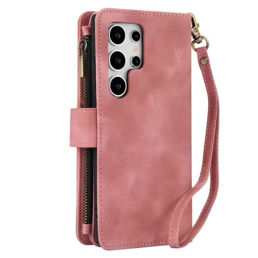 Luxury Leather Phone Case for Samsung Galaxy S26 Ultra S25 Edge S24 Plus S23 FE S22 S21 S20 Note 20 Hand Strap Card Wallet Cover