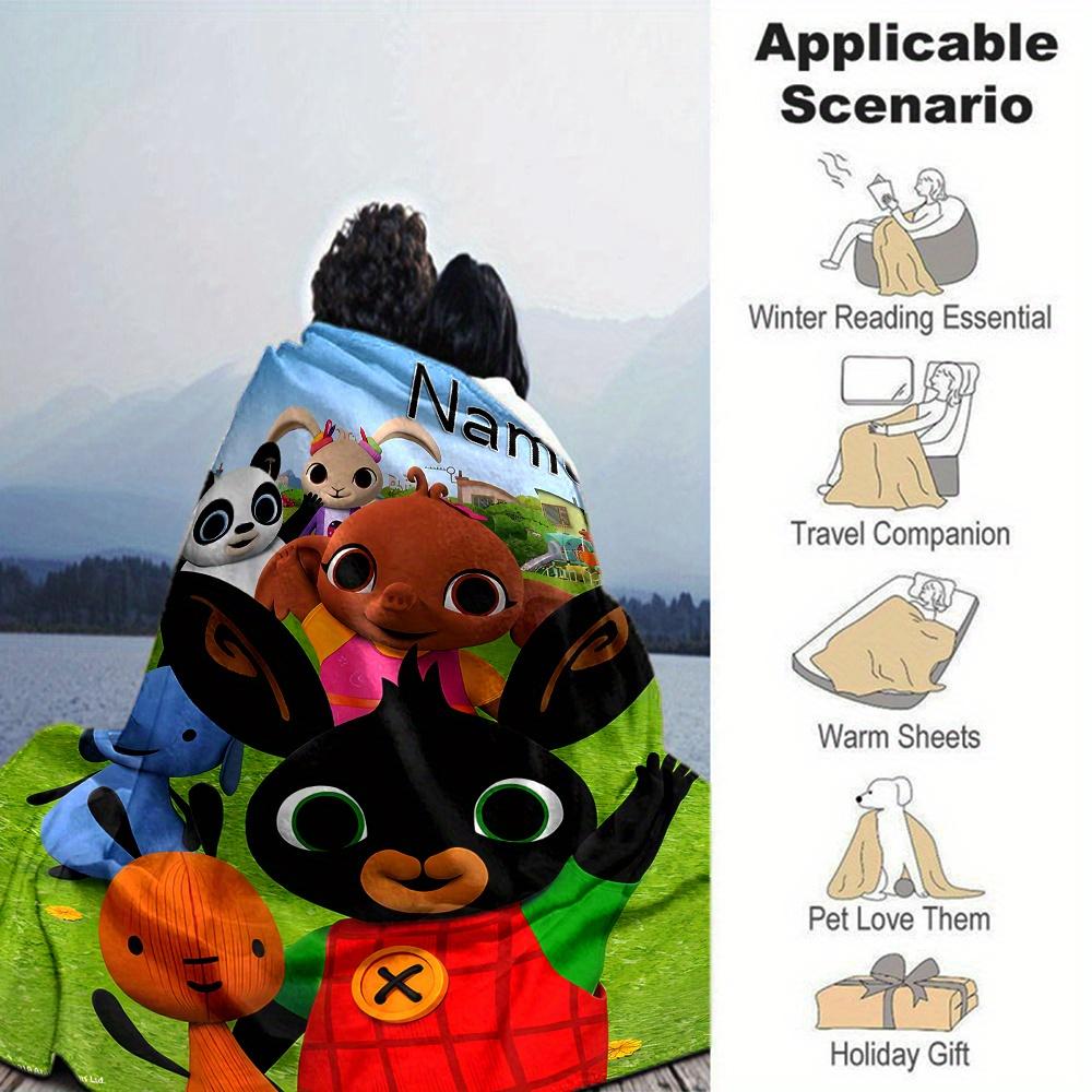 Bing Bunny And Friends Flannel Blanket With Customizable Name Soft And Comfortable Shawl Blanket For All Seasons Suitable For Home Travel Camping