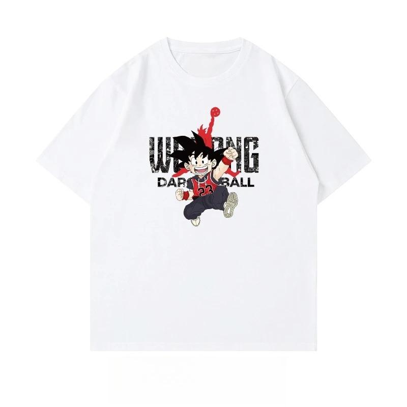 Japanese Trendy Brand Dragon Ball Goku Shortsleeved Tshirt Mens Summer Pure Cotton Loose Basketball Sports and Leisure  Top
