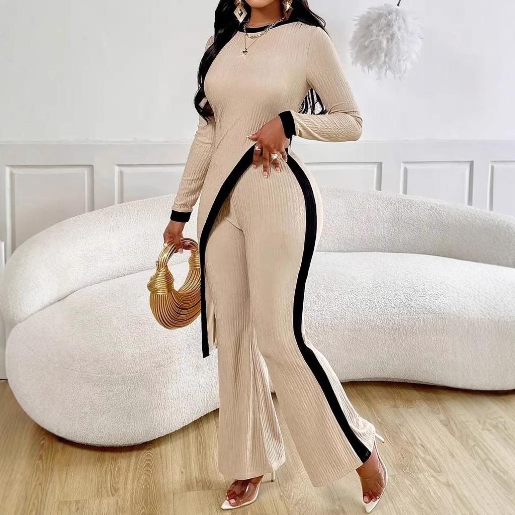 Women's Ribbed Knit 2 Sets with Diagonal Sash Detail