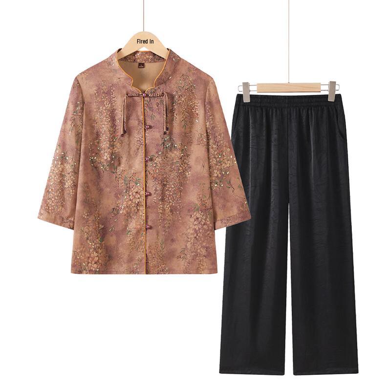 Datang Lady Summer Breathable Stand Collar Blouse for Elderly Women 4XL