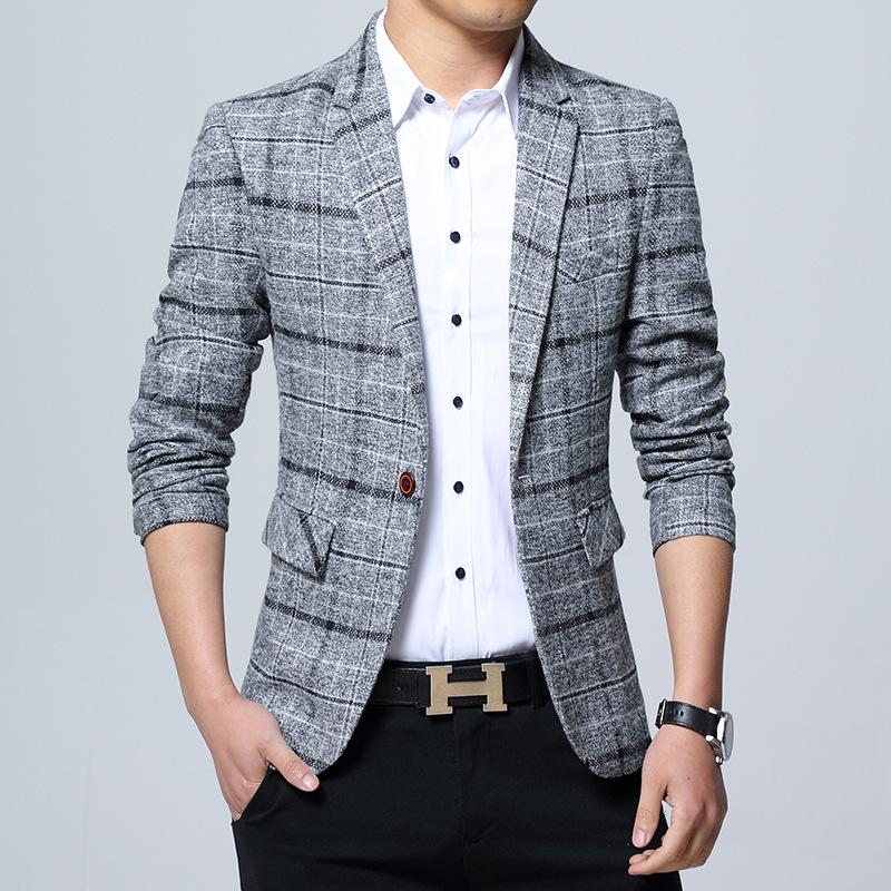 Autumn and Winter Men's Korean Version Slim-fitting Large-grid Suit, Men's Large-size Casual Blazer, Jacket