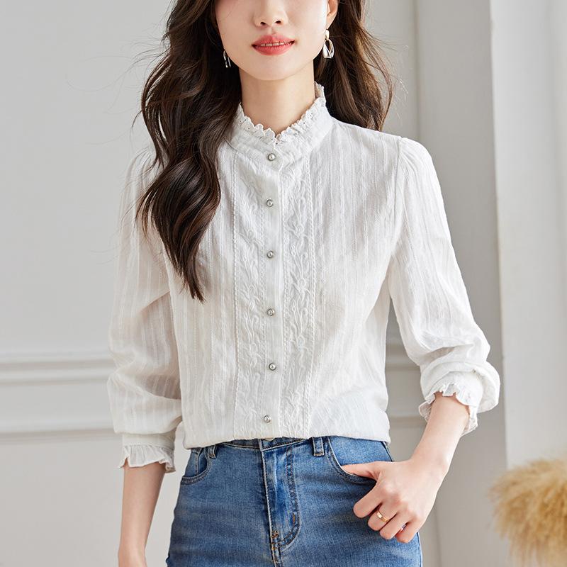 

Niche Small Standing Collar White Long-sleeved Autumn New Women s Clothing Fashionable Age-reducing Shirt M білий