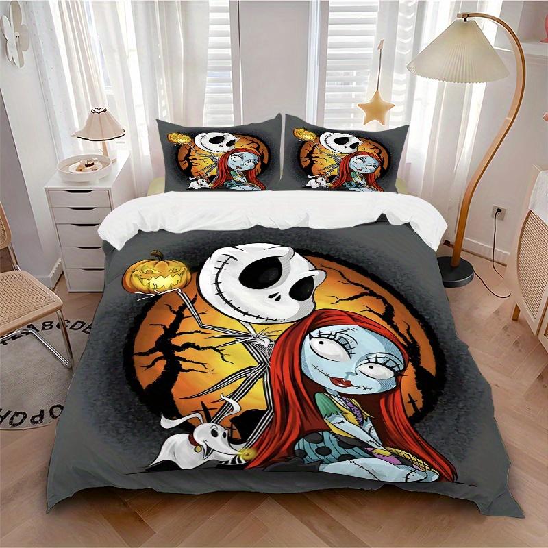 3pcs Disney Sally Jack Skellington & Zero Quilt Set Soft and Comfortable Bedroom, Guest Room and Dorm Decor Bedding Set B019