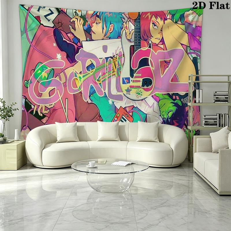 Gorillaz Wall Tapestry Aesthetic Wall Hanging Printed Fabric Blanket Decorative Tapestries for Bedroom Living Room Home Decor