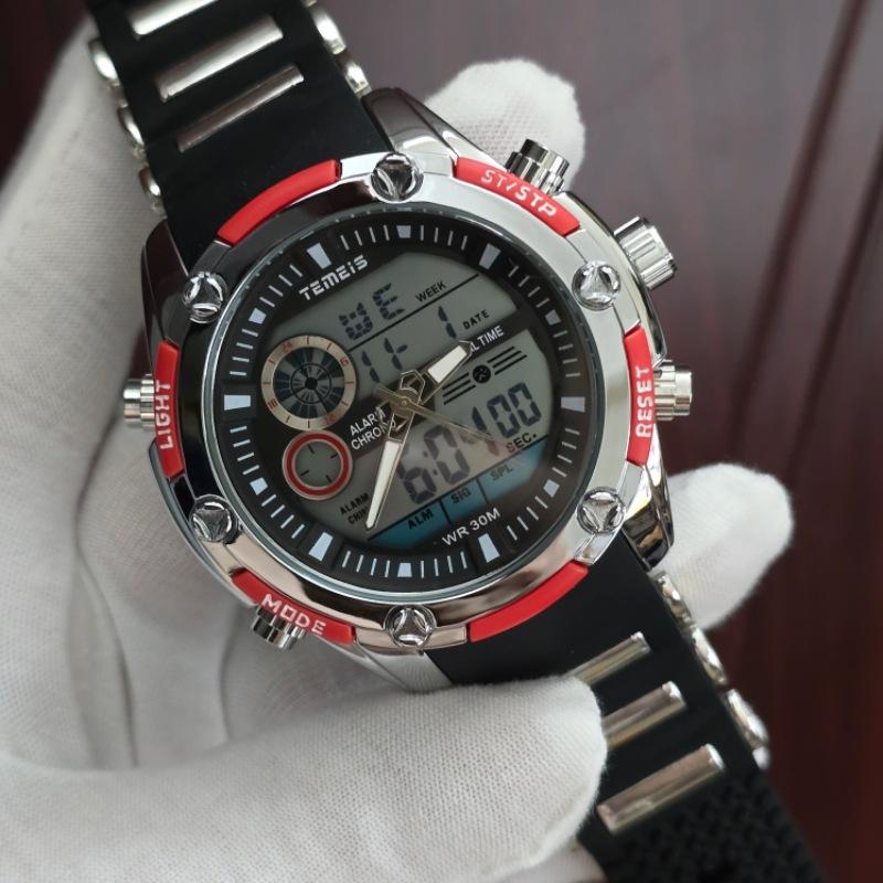 Temeis Men S Sports Electronic Watch Silicone Strap Double Luminous Waterproof Large Dial Outdoor Mountaineering Multifunctional Wrist
