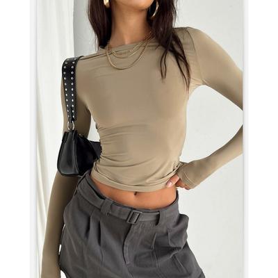 Damen Casual Langarm Einfarbig Slim Unterzieh-T-Shirt