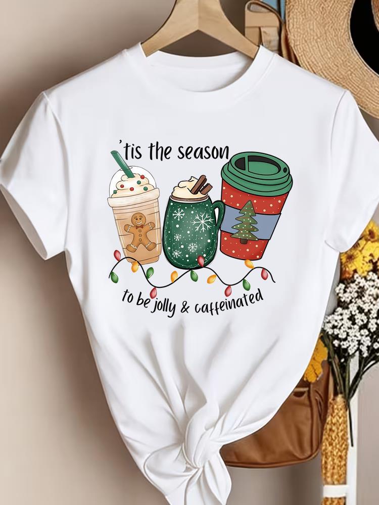 (Asian Size) Style Cute 90s New Year Clothing T Shirt Women Fashion Christmas Festival Tee Top Print Female Woman Short Sleeve Graphic T-shirts