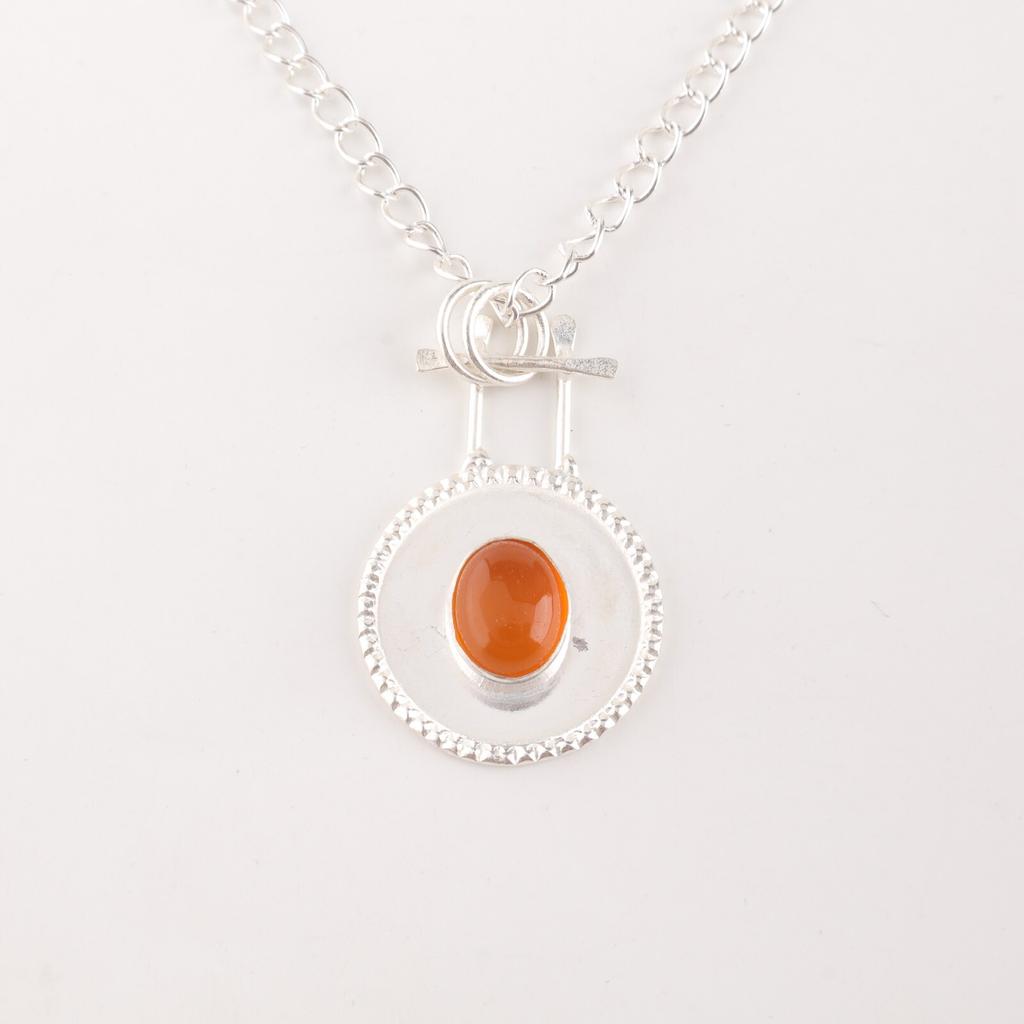 Natürlicher Karneol Edelstein 925 Massivsilber Schmuck Handgefertigter Runder Anhänger 1,4" PP-57-31