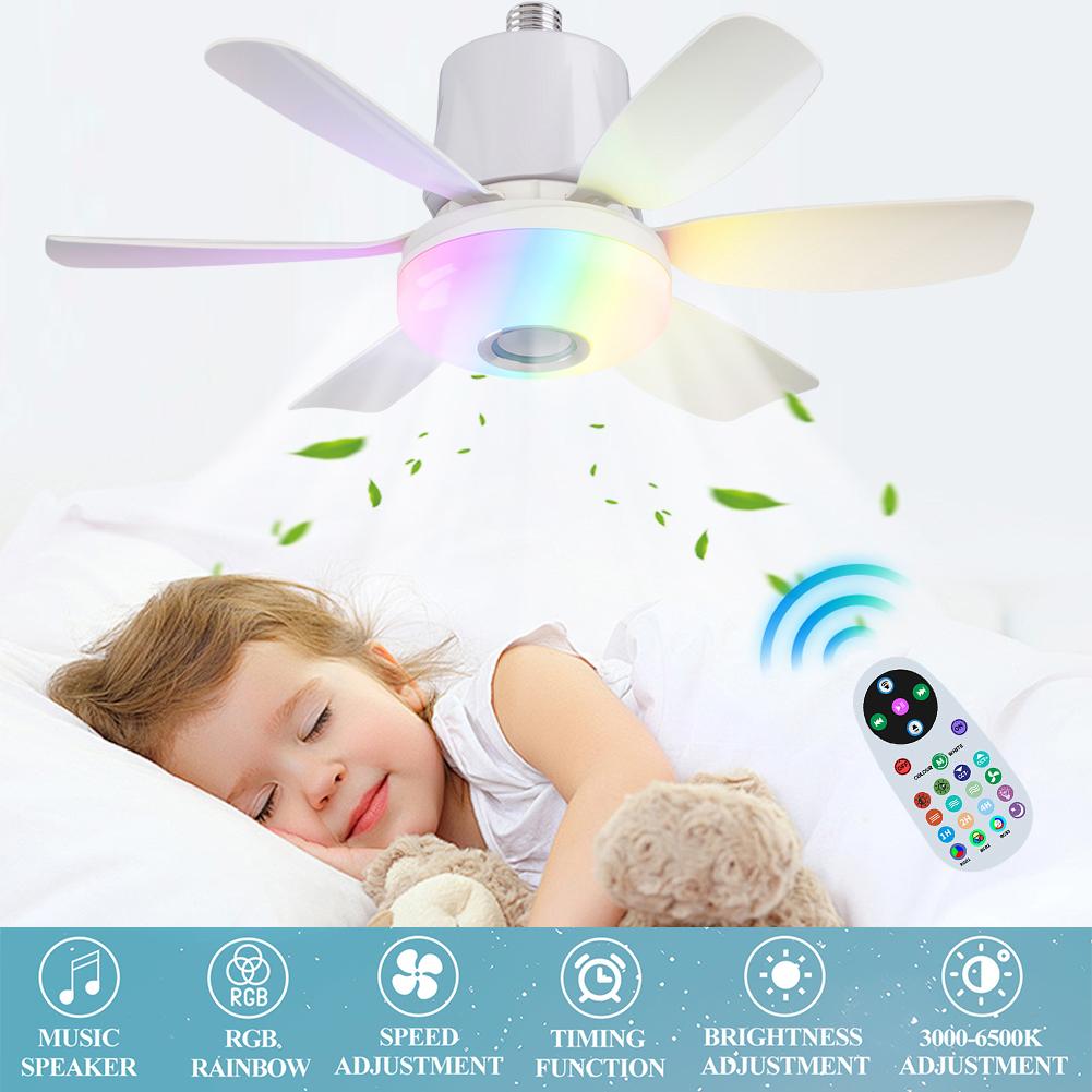 Ceiling Fans with Lights Remote Ceiling Fan RGB Dimmable Light Noiseless Black Modern Small Ceiling Fan for Bedroom Indoor 32W