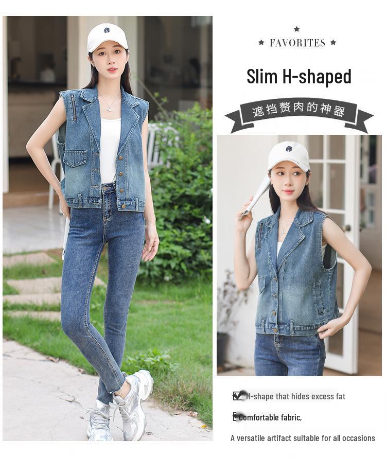 Women's Summer Denim Vest - High-End Design, Casual Sleeveless Outerwear, Short Jacket