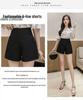Summer 2024 Women's Black A-line High Waisted Wide Leg Suit Shorts - Korean Style
