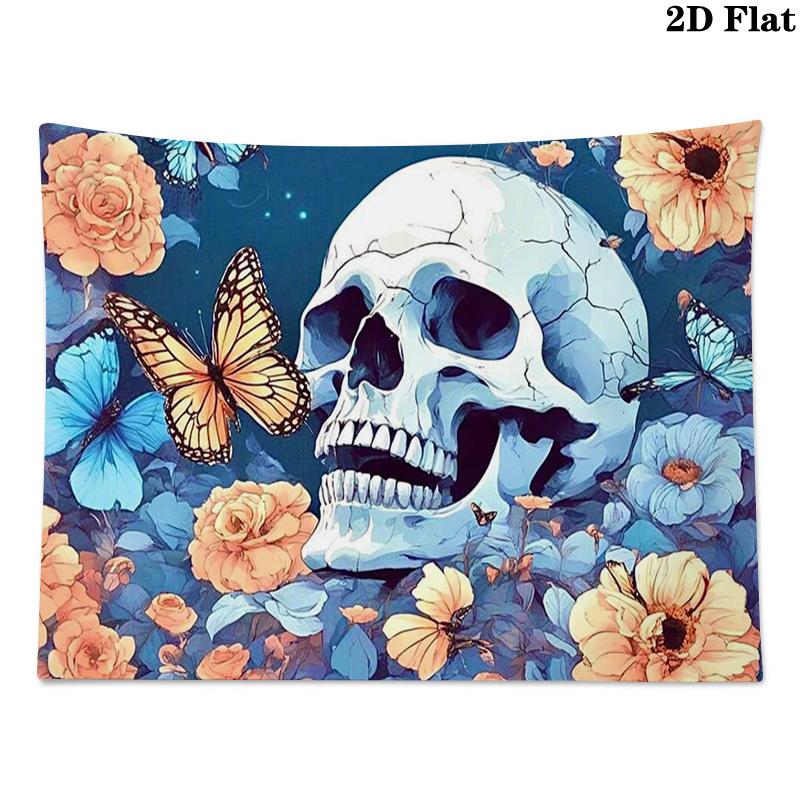 Skull and Butterfly Wall Tapestry Aesthetic Wall Hanging Printed Fabric Blanket Decorative Tapestries for Bedroom Living Room Home Decor