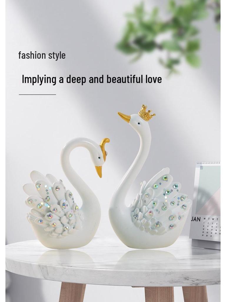 Swan Couple Rhinestone Perfume Ornament for Car Interior - Elegant Lady's Decoration