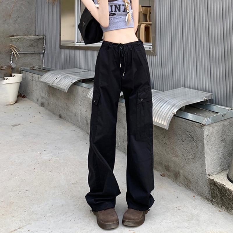 New Cargo Pants Women Retro Workwear Casual Straight Trousers Fashion Wide Leg Pockets Joggers Trousers Y2k Streetwear