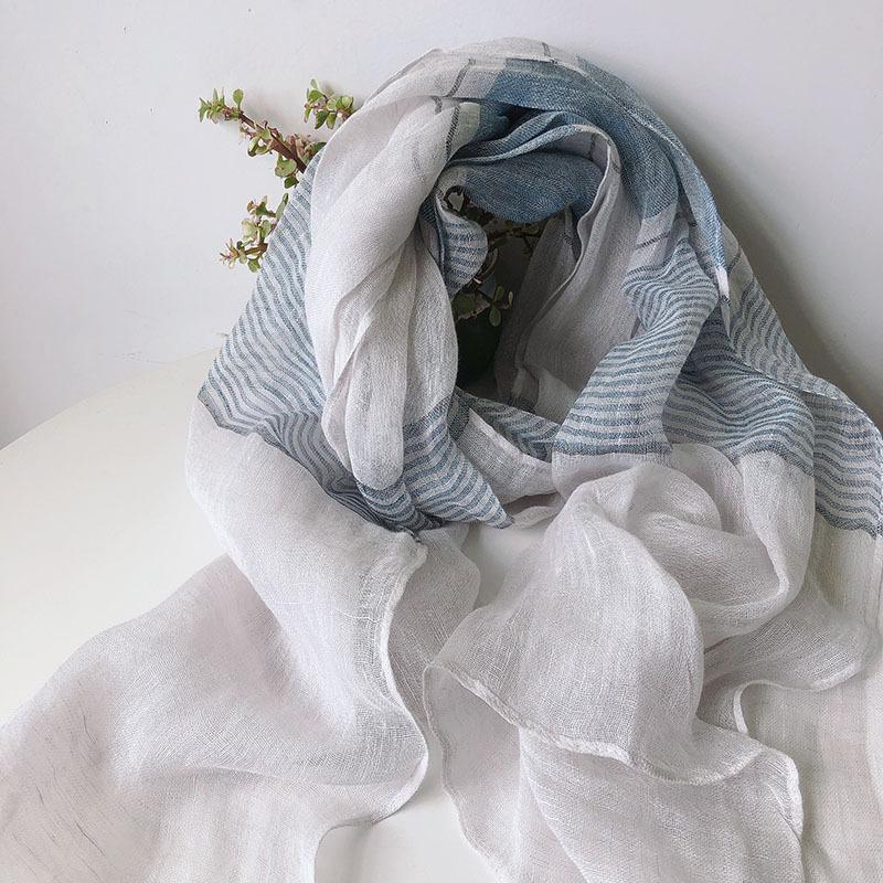 Pure Linen Stripes With Thin Scarves Can Be Used In All Seasons To Shade And Keep Warm, High-End Silk Scarves, Japanese And Korean Sweet Scarves
