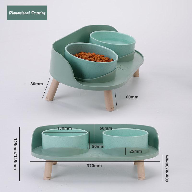 Double Cat Safety Bowl, with Wooden Stand and Silicone Mat, Kitten, Puppy Food, Water Supply, Raised Dish, Dog Supplies, Anti-spill